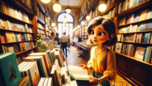 Девушка парижанка в книжном